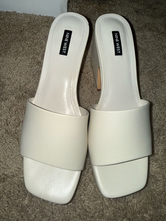 Nine West Shoes - Cream Open-Toe Slide Mules